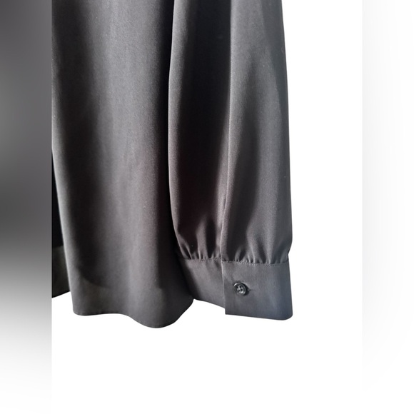 Alice + Olivia Black Long Sleeve Button Down Blouse Leather Collar sz M - Picture 8 of 13